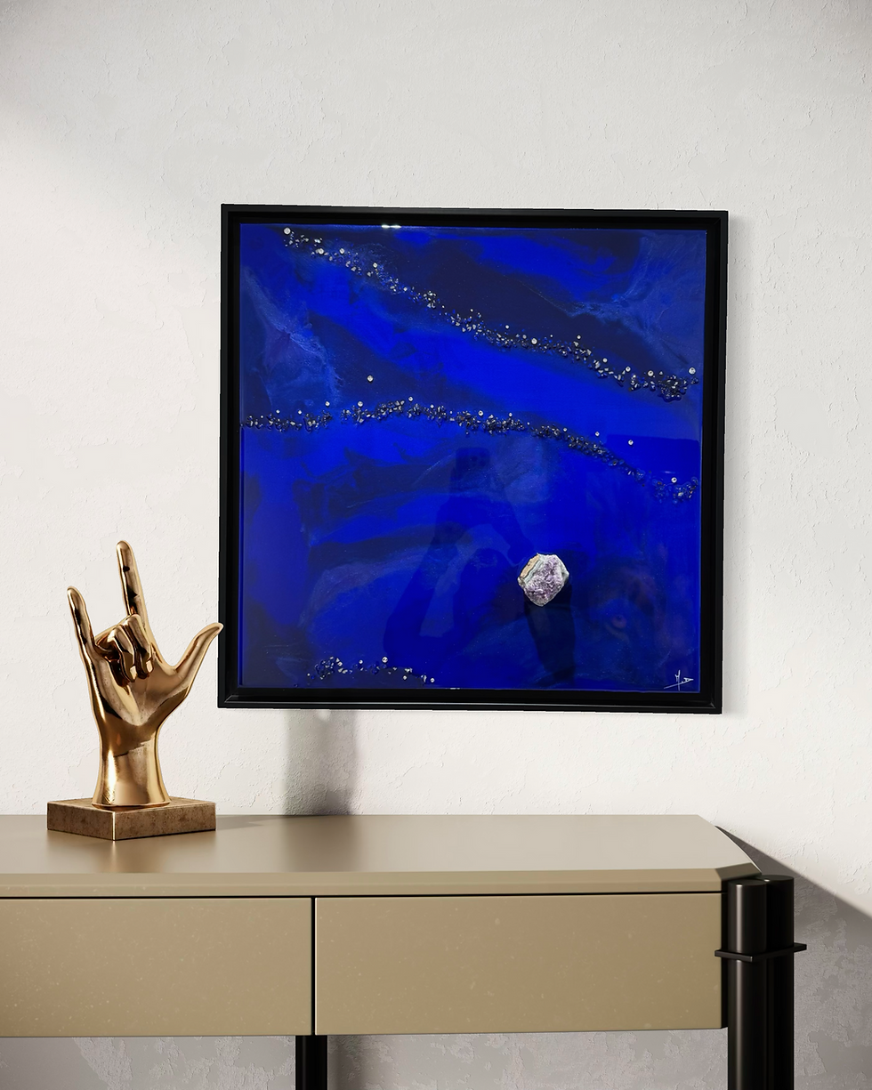 Tableau bleu abstrait Océan d'améthystes encadré