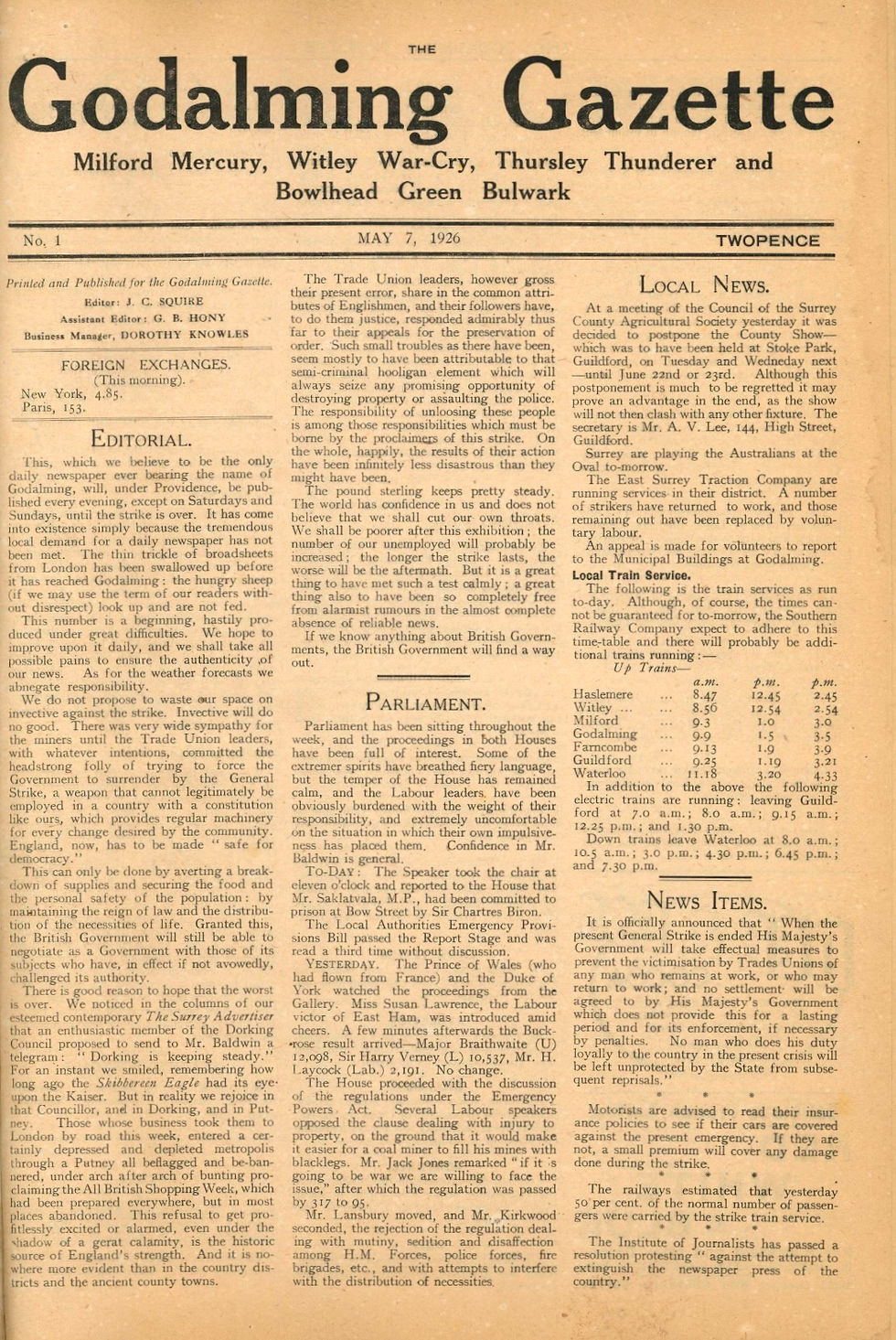 The first edition.  Just four newspapers were published with No 4 reporting the end of the strike.  All four copies are reproduced in the pdf below.