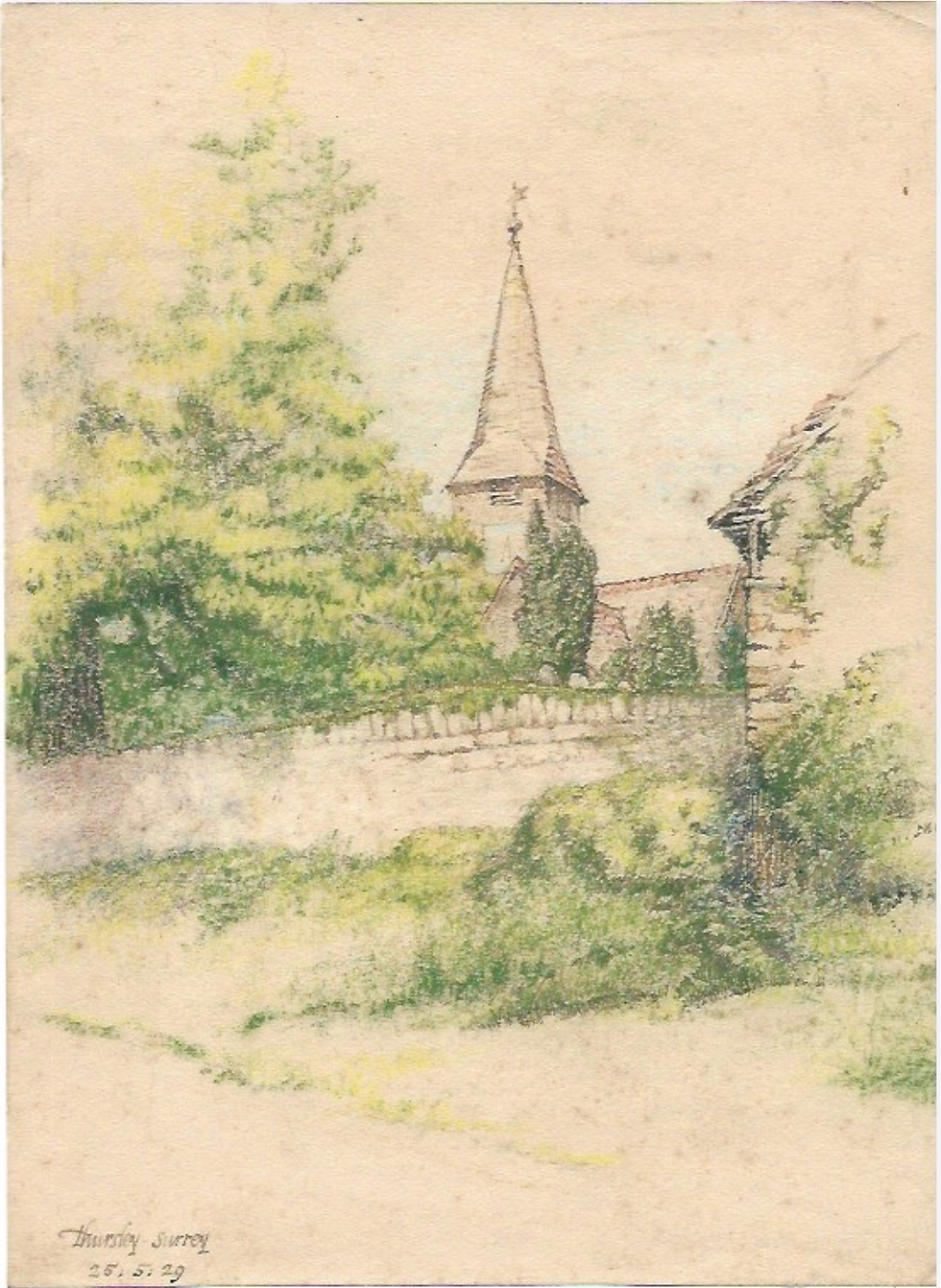 A pastel sketch dated 25th May 1929 made by Norman Parley