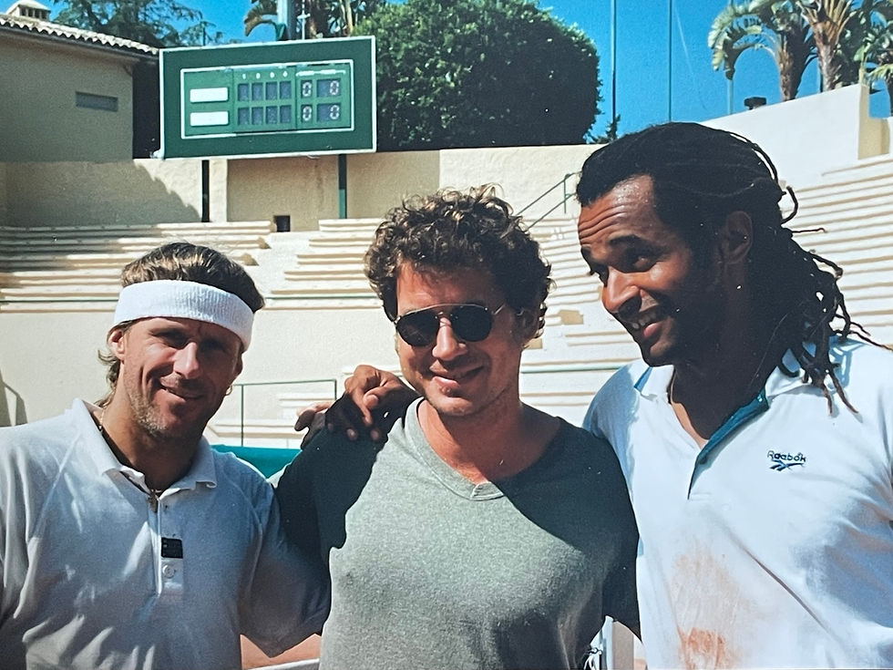 With Bjorn Borg and Yannick Noah filming a Renault commercial in Southern Spain