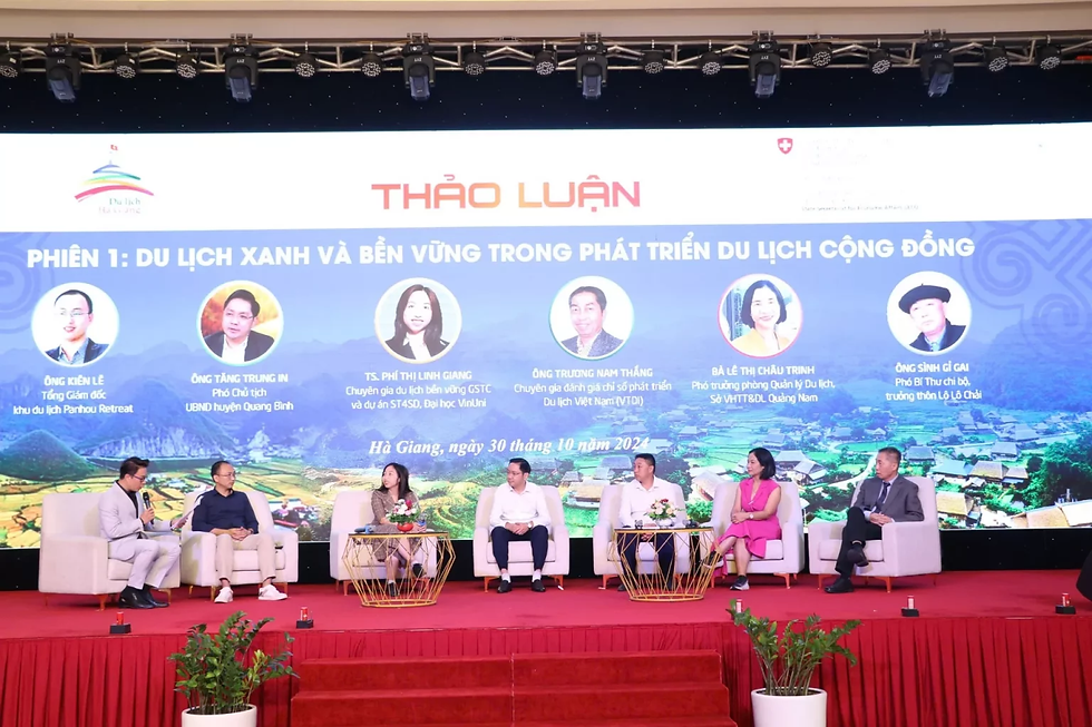 The speakers discuss green and sustainable tourism in community-based tourism development.