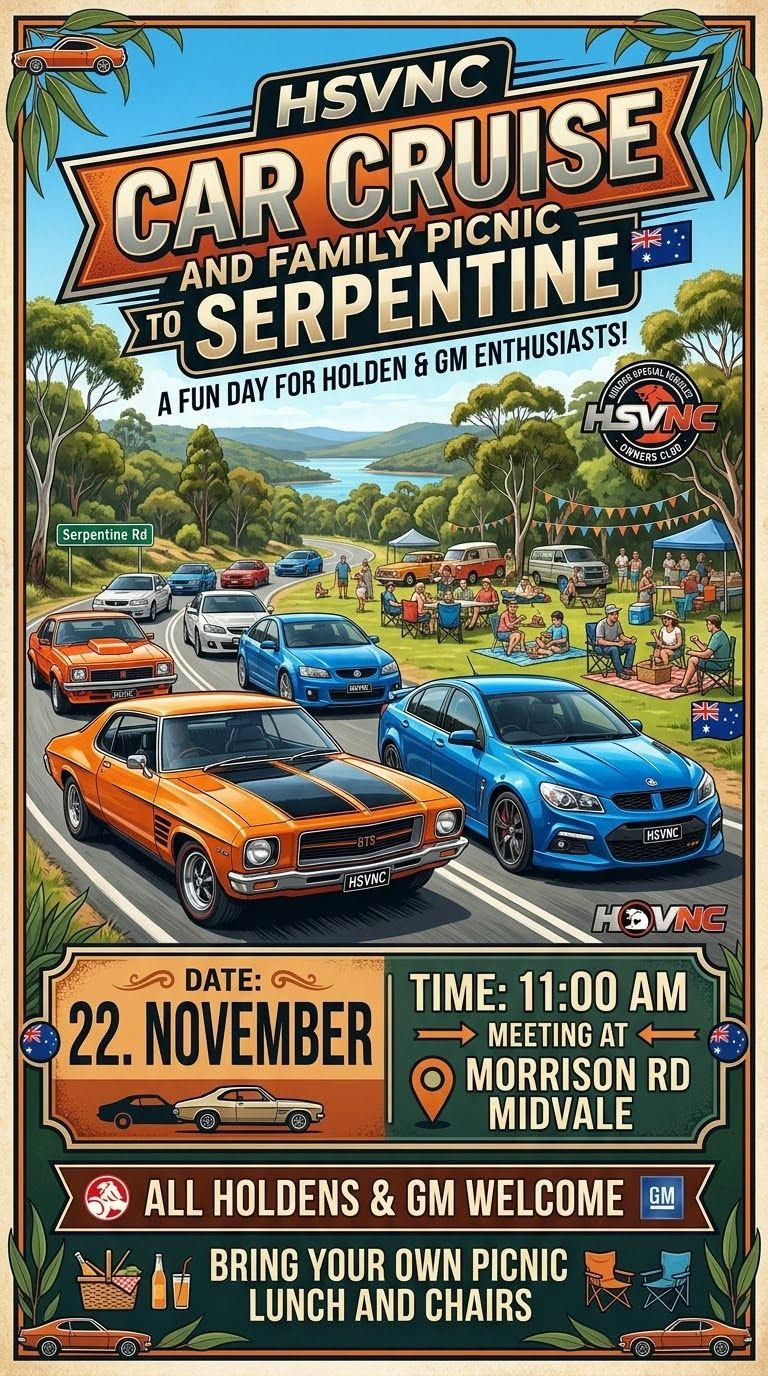 HSVNC Car Cruise and Picnic to Serpentine.