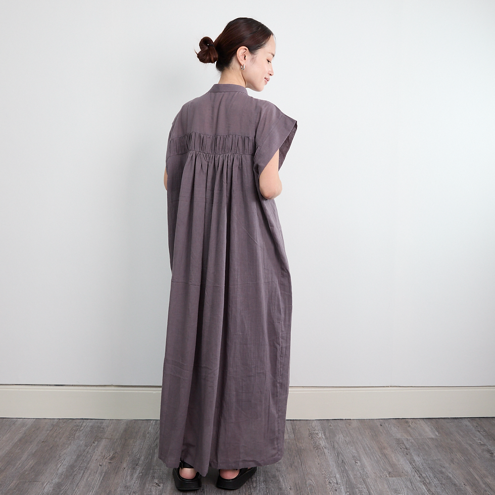 サムネイル： ライトコットン ピンタックギャザー シャツワンピース　レトロパープル　0701R.Pp