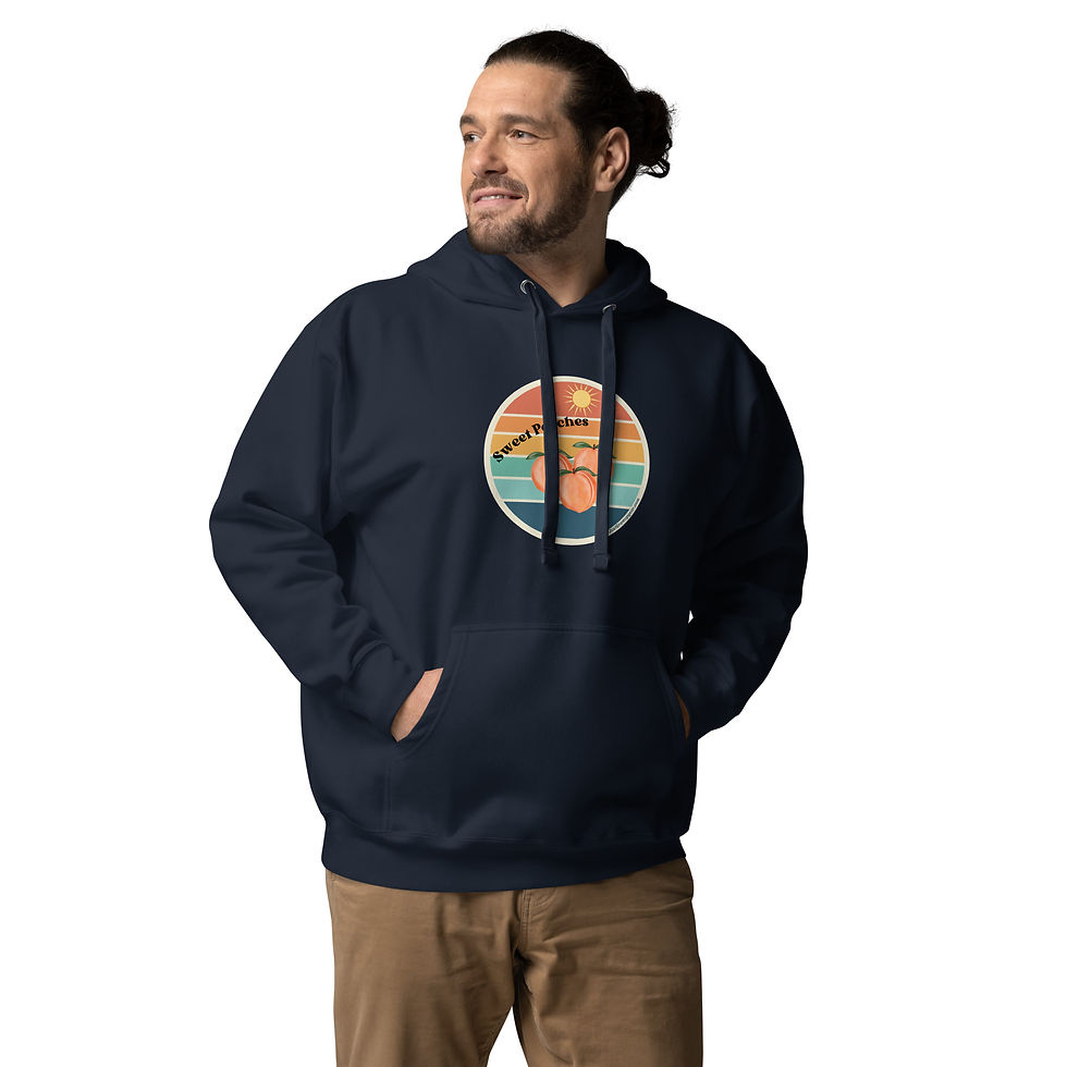 Thumbnail: Black hoodie with graphic design of peaches with text that reads sweet peaches