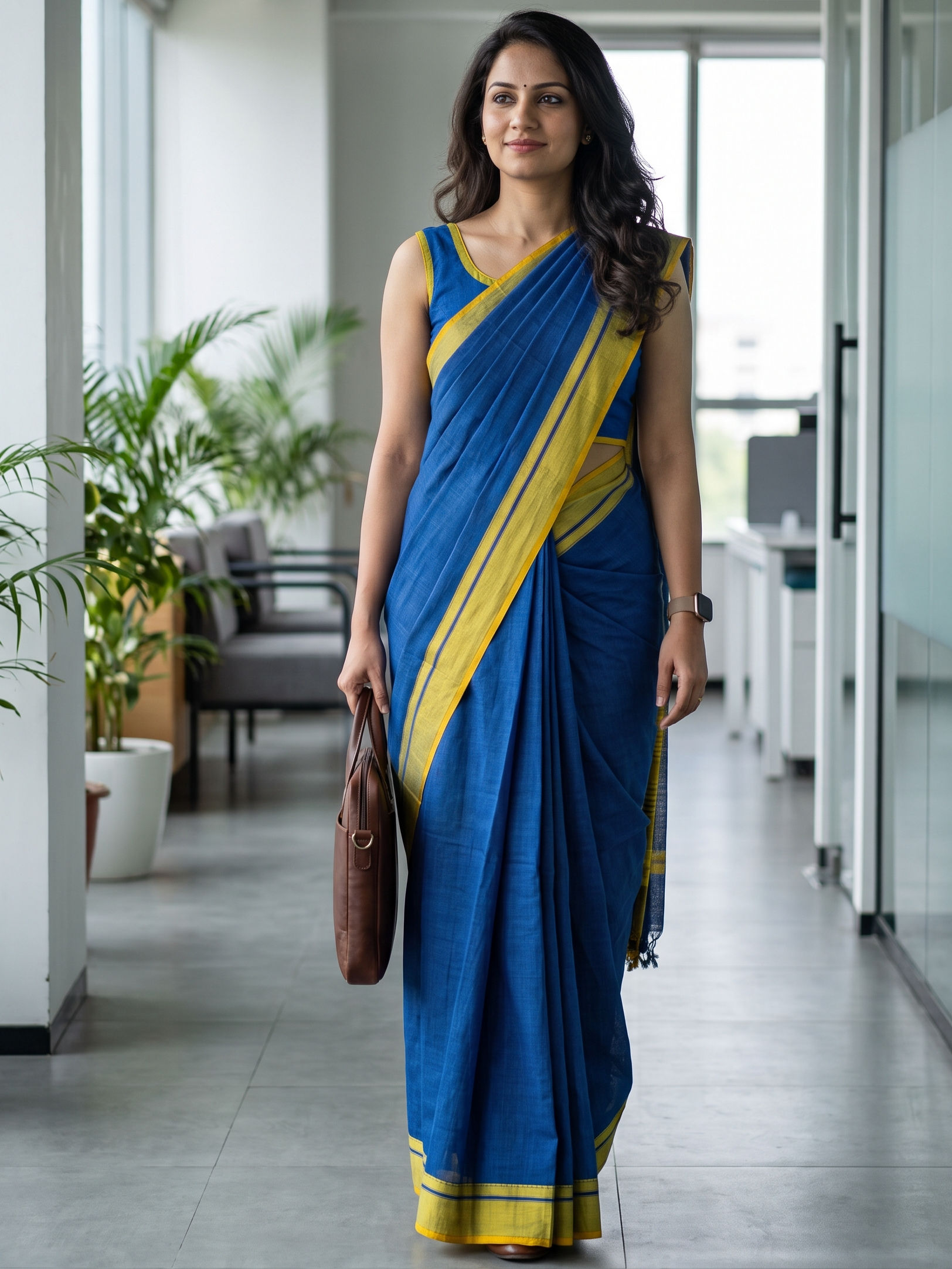 Blue & Lime Green Patteda anchu Saree