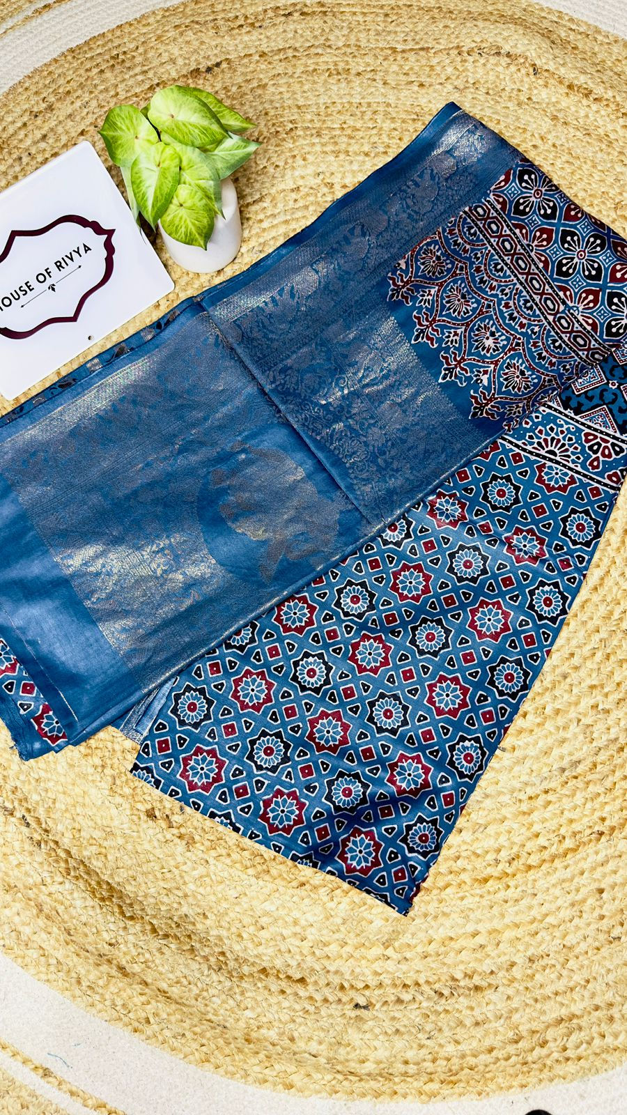 Thumbnail: Dark Blue Ajrak with border 