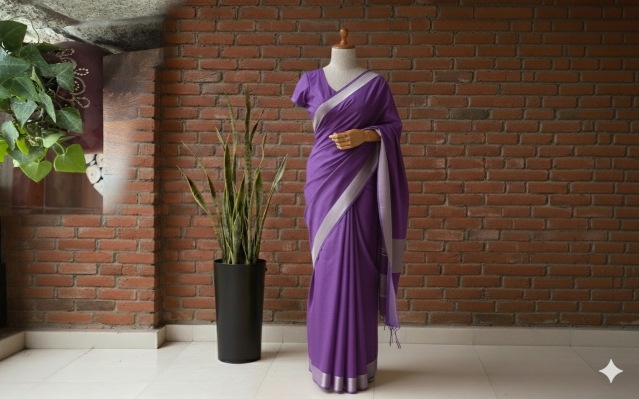 Purple Linen Saree