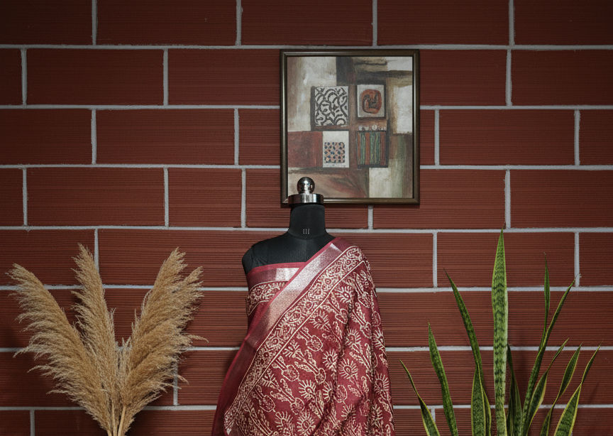 Wine Red Printed Linen Liva