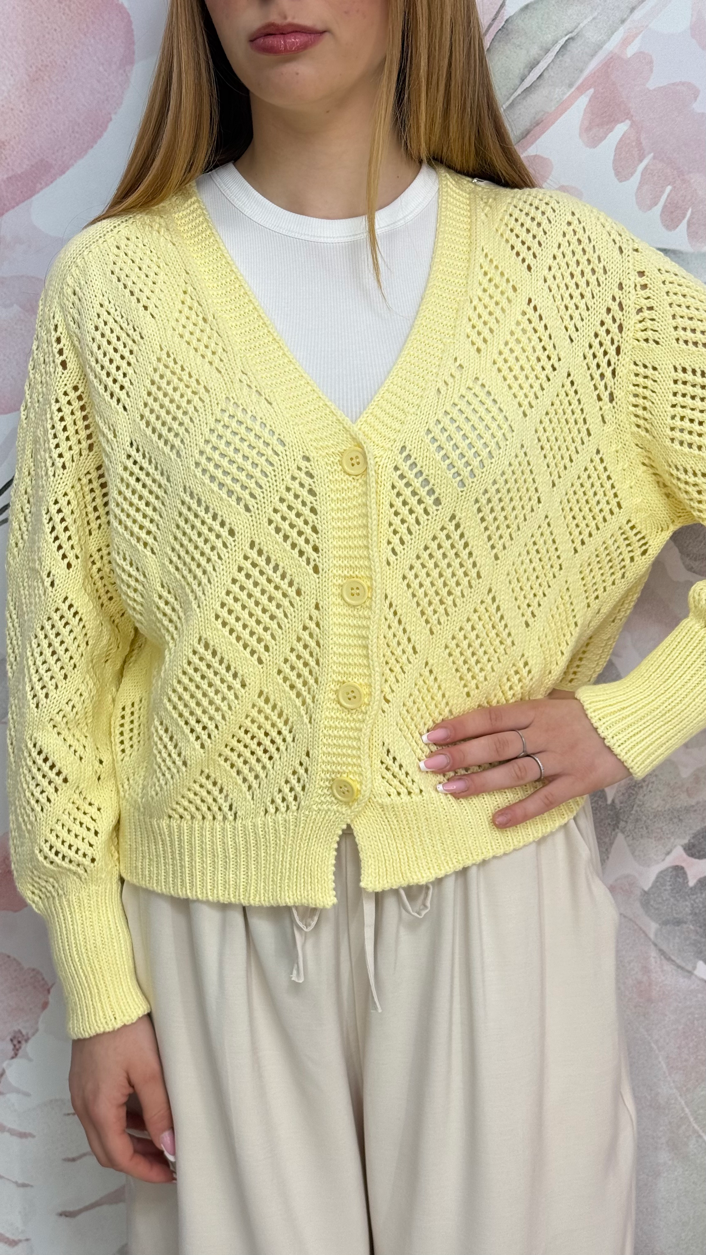 CARDIGAN COTONE TRAFORATO GIALLO PASTELLO