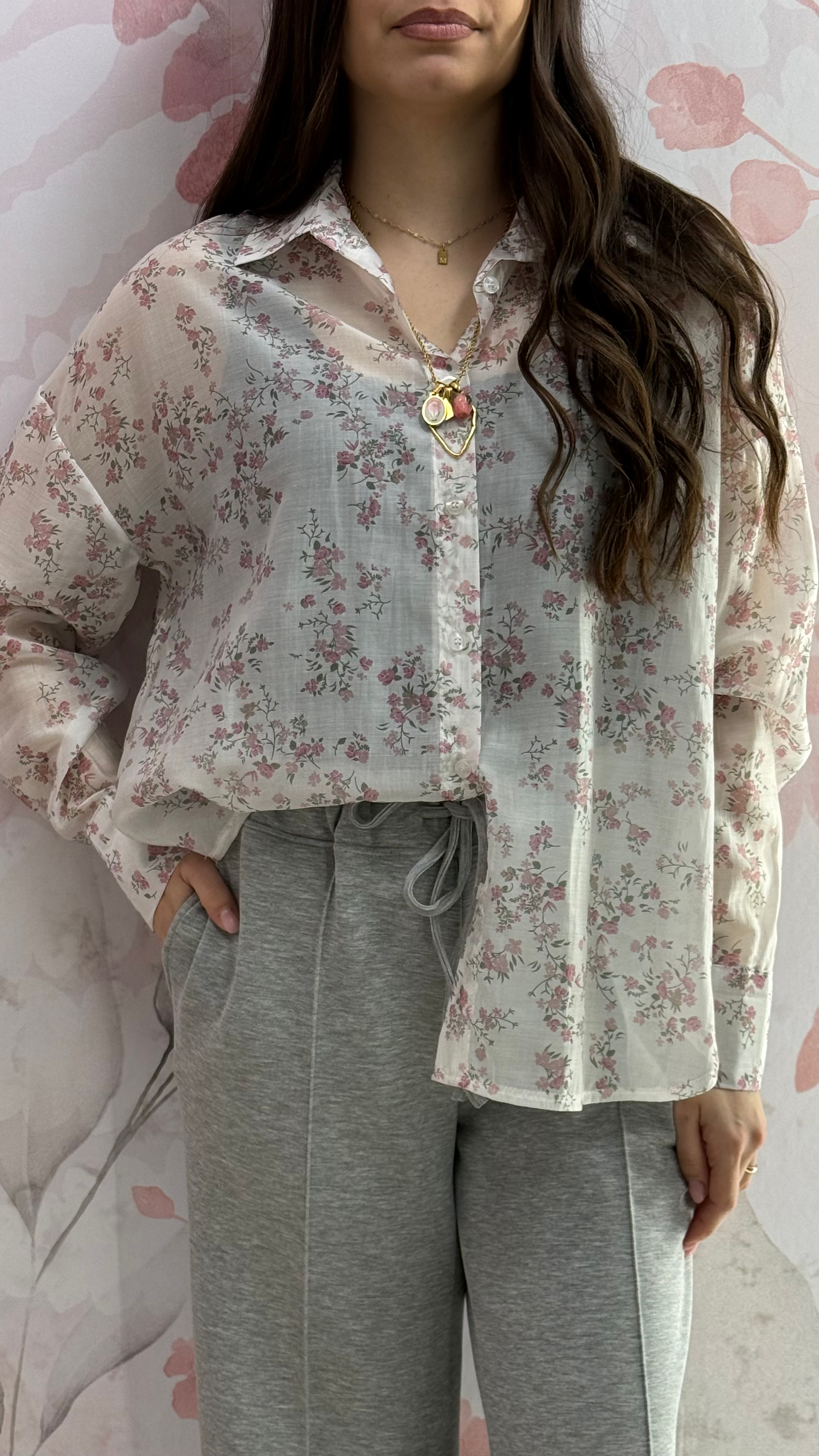 CAMICIA FLOREALE SEMI TRASPARENTE BIANCA