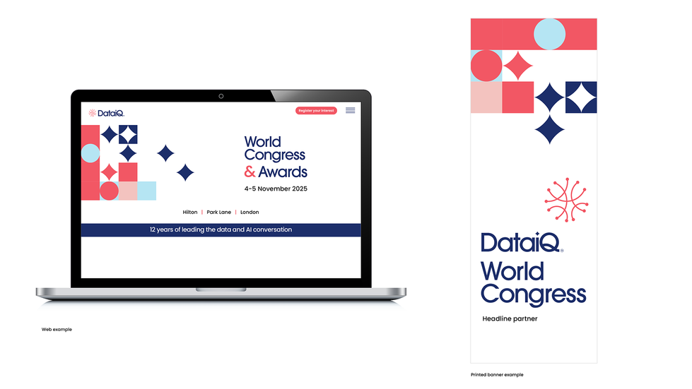 The DataIQ World Congress web mock-up and signage