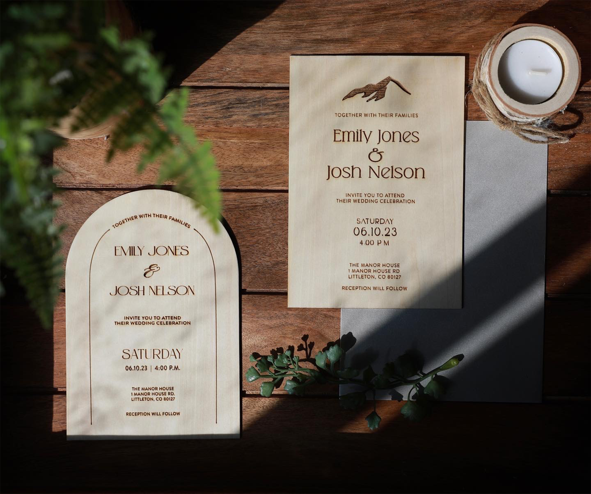 Custom Wood Wedding Invitation