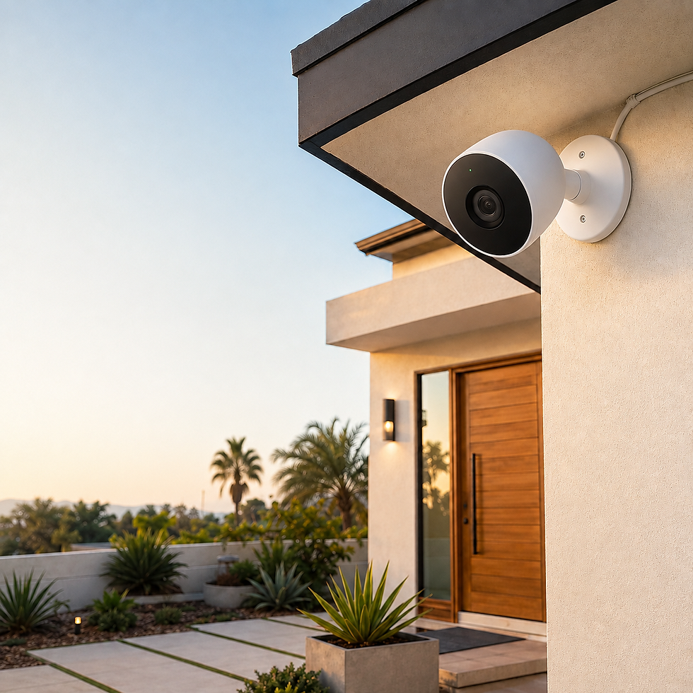 Close-up view of a high-definition outdoor security camera mounted on a house exterior