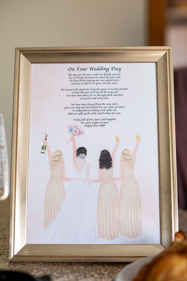 A picture frame with a frawing of a bride and her bridemaids