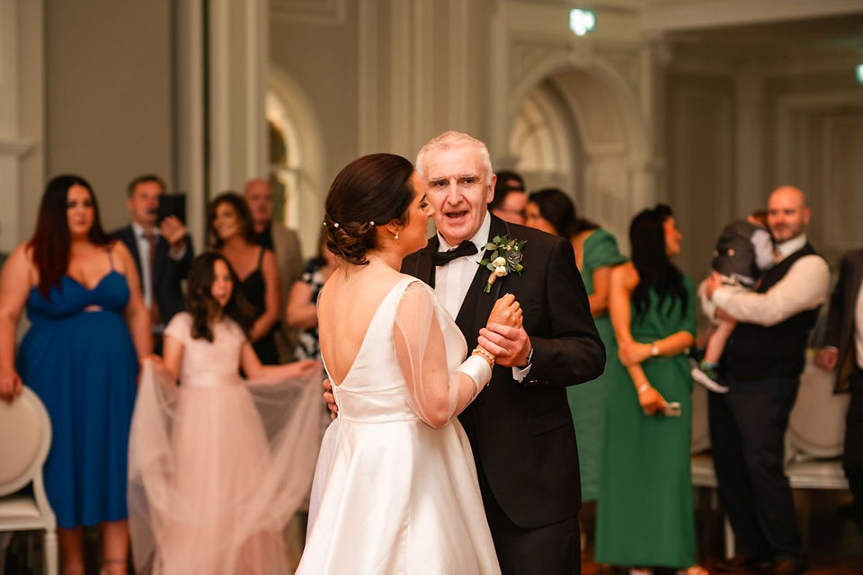 A bride dancing with her father on the dancefloor at the bride's wedding