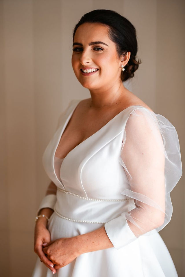 A bride dressed in her white wedding dress