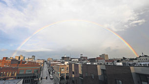 A rainbow over Downtown Springfield.