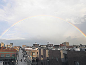 A rainbow over Downtown Springfield.