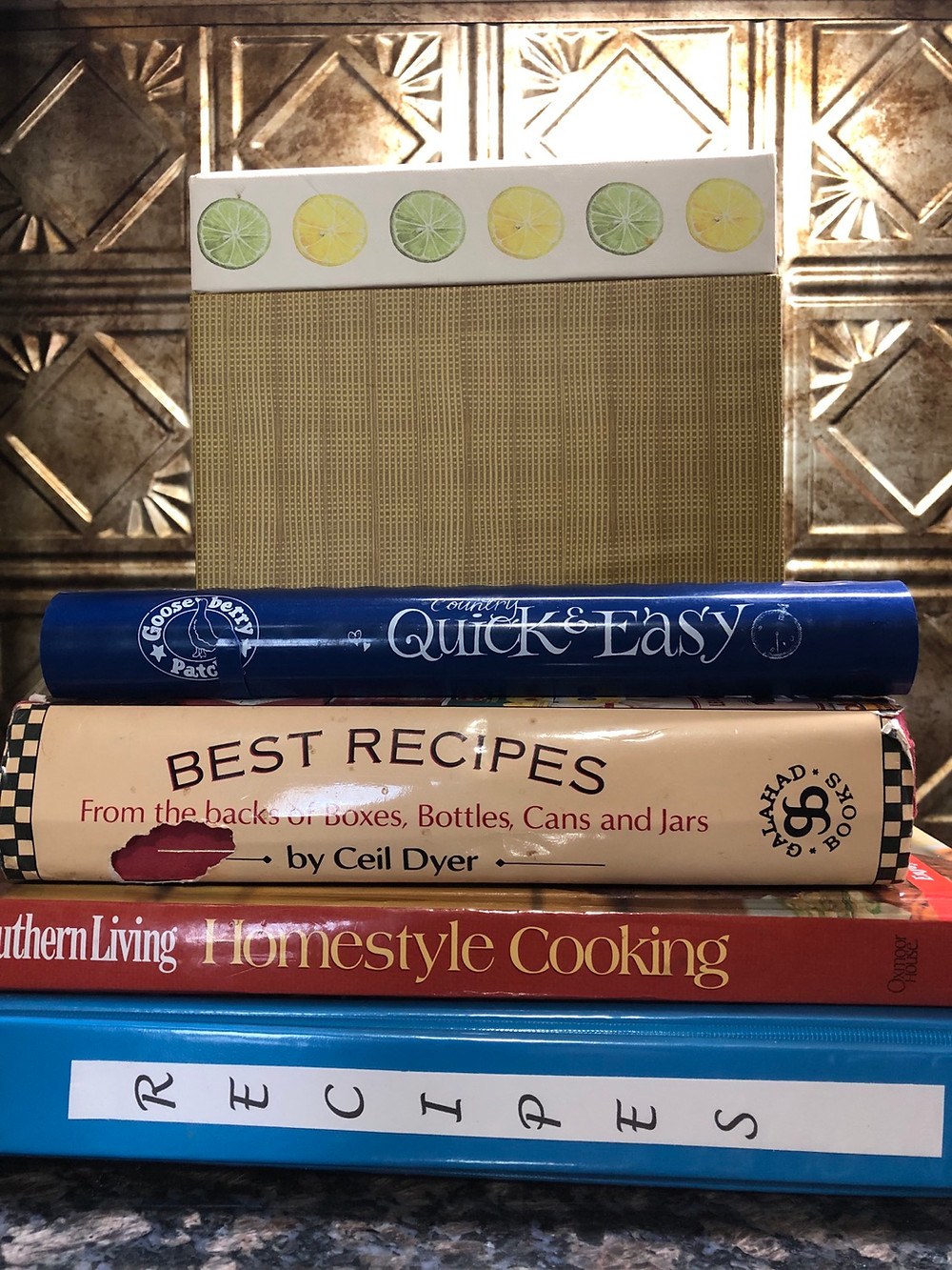 A recipe binder, recipe books and recipe box