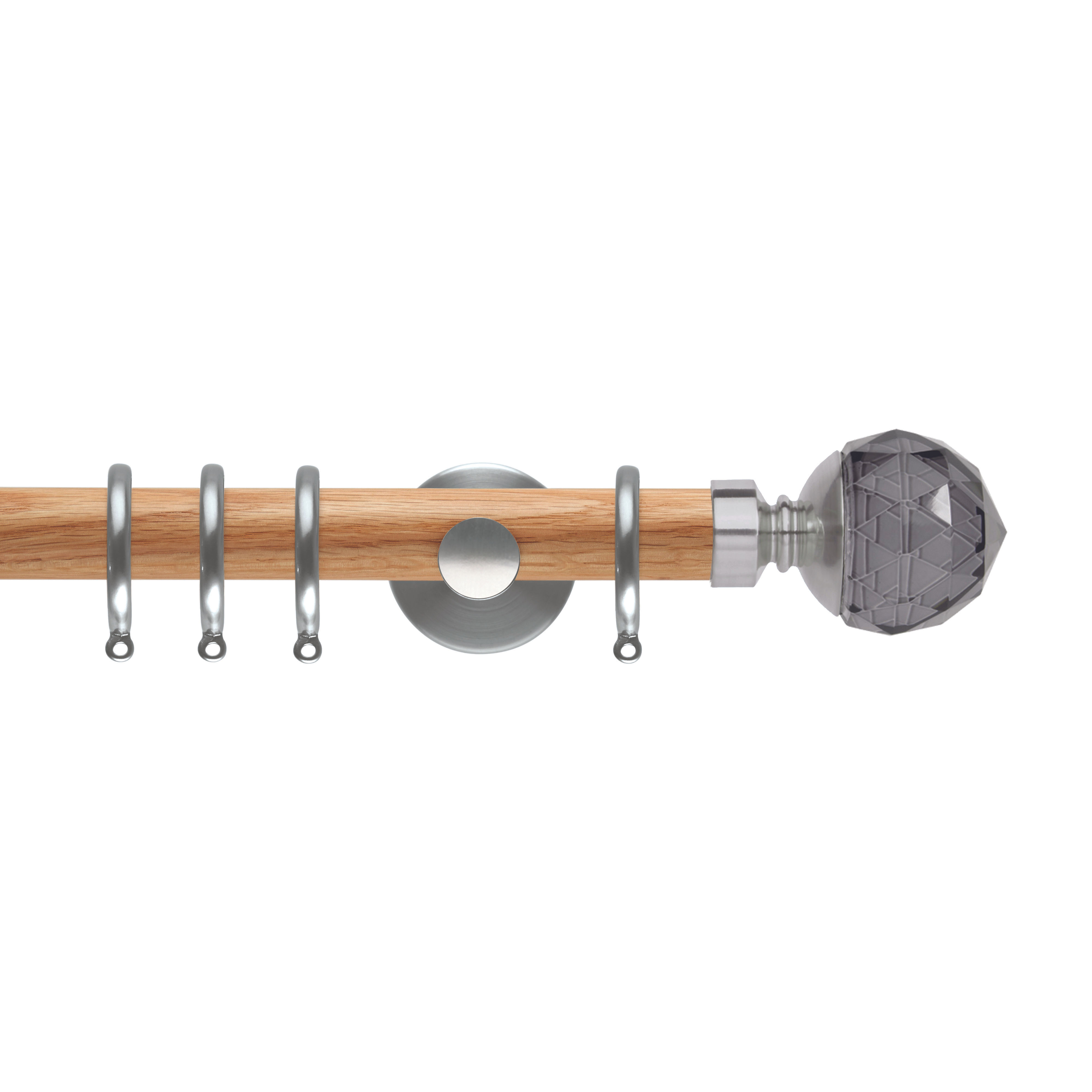 Neo Oak 28 mm Smoke Grey Faceted Ball Curtain Pole Set - Stainless Steel