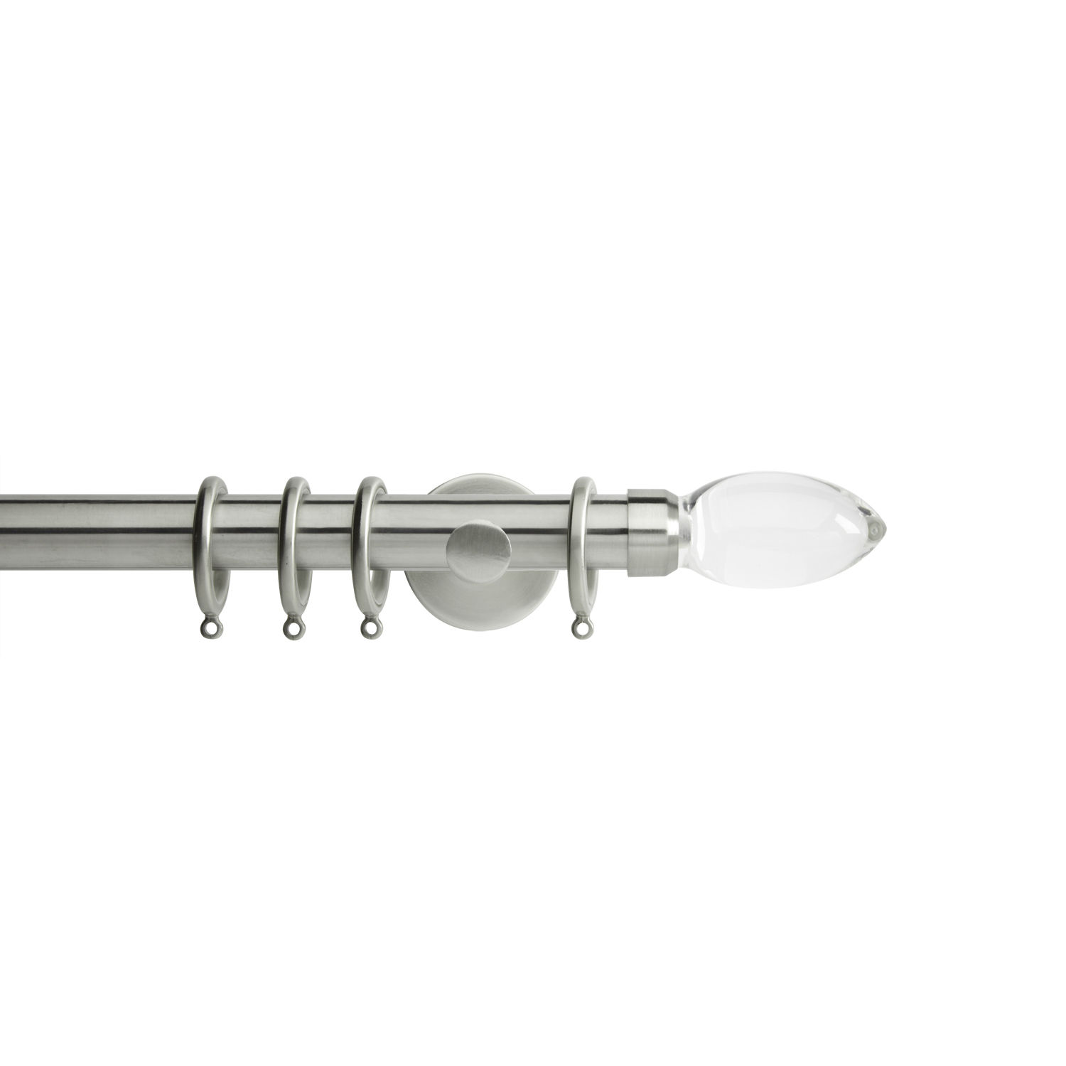 Neo Premium 28mm Clear Teardrop Curtain Pole Set - Stainless Steel