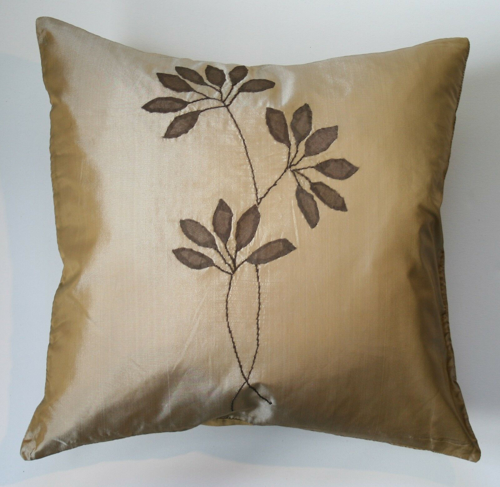 Silky Cushion With Brown Delicate Flowers