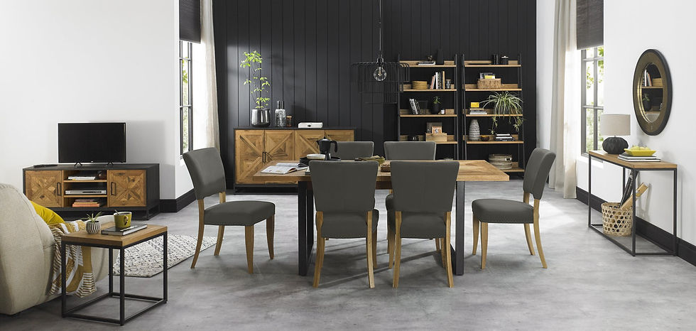 Thumbnail: Indus Rustic Oak Upholstered Chair - Dark Grey Fabric (Pair)
