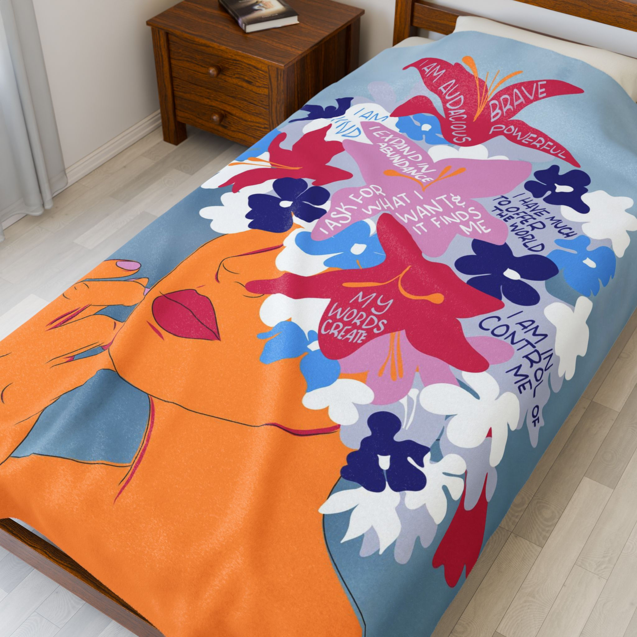 Flowering Affirmations Velveteen Plush Blanket