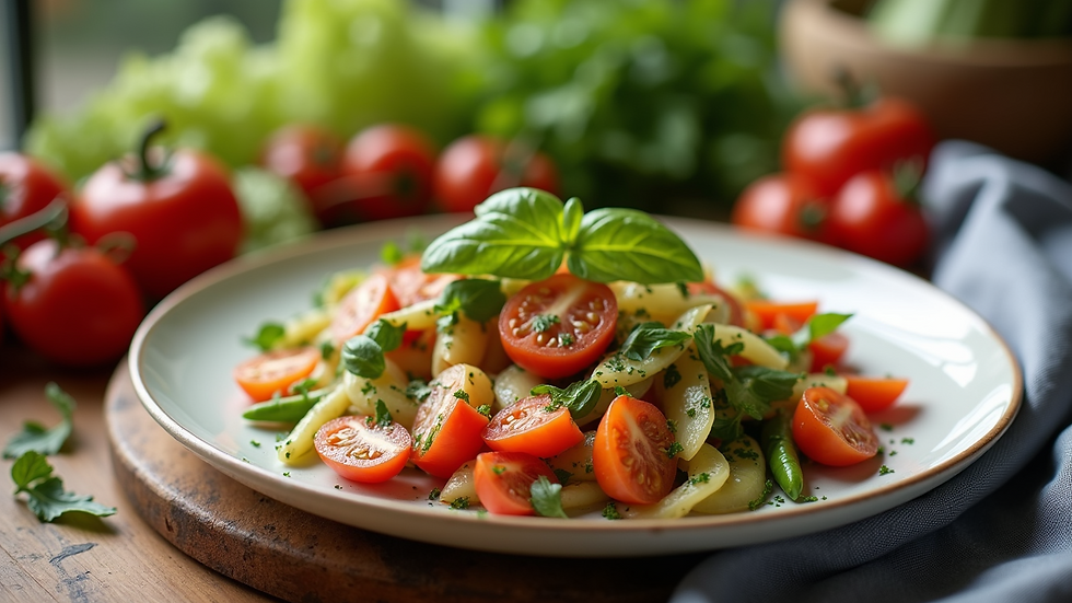 Close-up view of a delicious plate of garden-fresh food