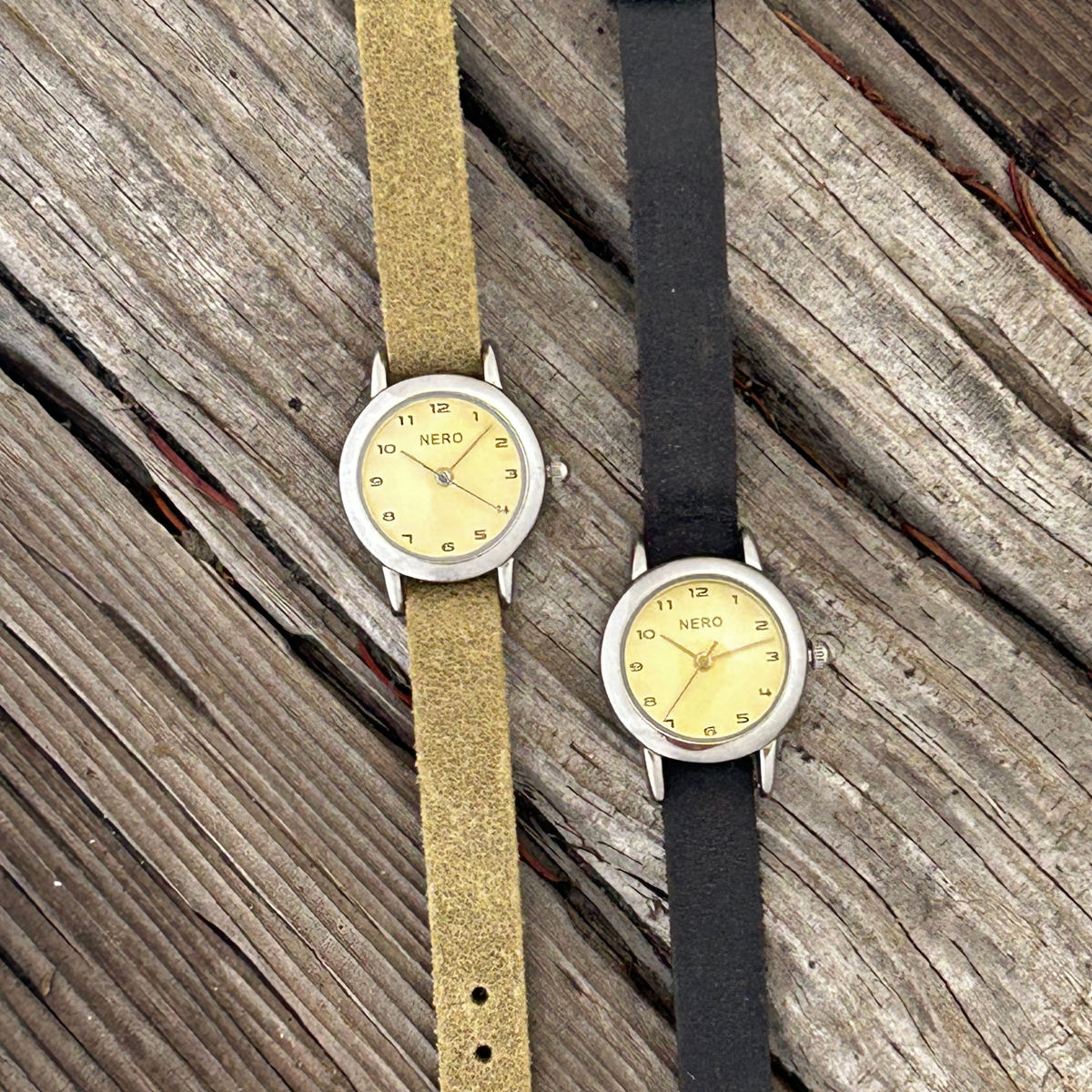 AMELIA - NERO 119 watch with camel or tan nubuck leather bands