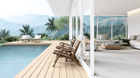 Poolside with mountain view