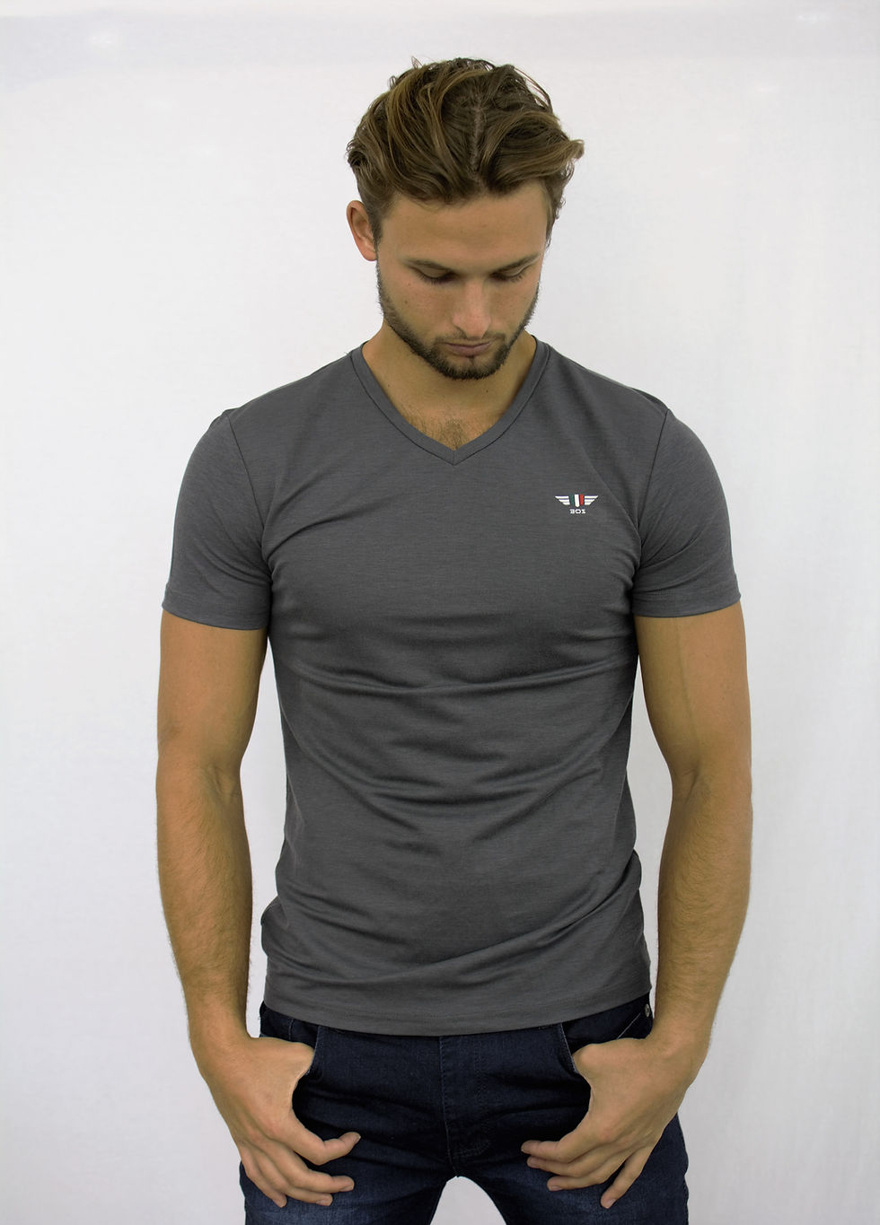 Thumbnail: Short Sleeves Solid V-Neck Tee (1973)
