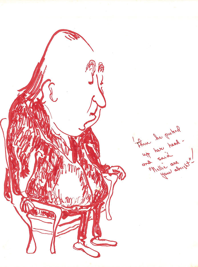man sitting telling story drawing