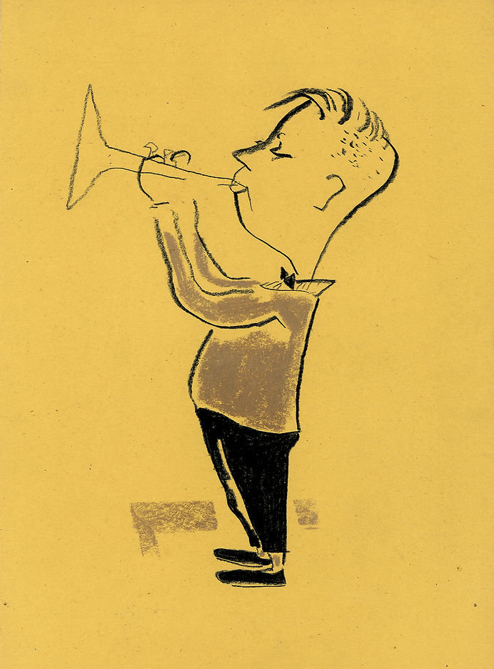 boy playing trumpet proudly charcoal drawing