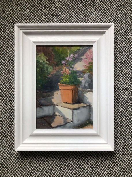 Photo showing Summer Garden framed in a hand finished scoop wooden frame.