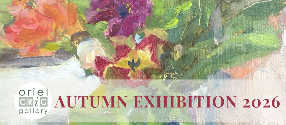 Banner showing portion of Floral on the windowsill by Valentina Teghillo, with Oriel Cric Gallery logo and the autumn exhibition 2026 written in front.