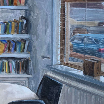 The bookshelves corner, oil painting by Valentina Teghillo done on day 20 Strada Easel September Challenge