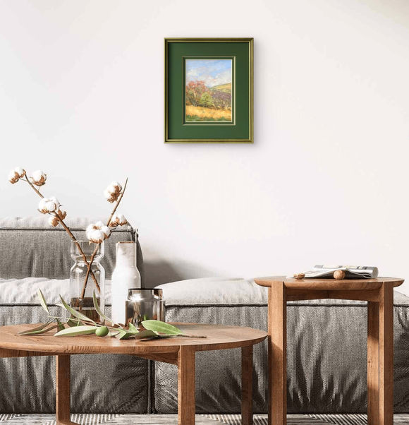 Photo showing the framed painting hanging on the wall for example purpose only