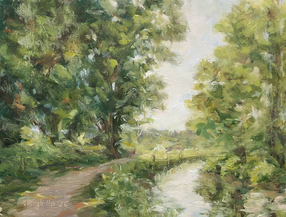 The Monmouthshire and Brecon Canal in Spring, Llanover is an oil painting by Valentina Teghillo