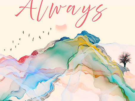 North of Always an enchanted rock romance novel cover art picturing a multicolored watercolor image of enchanted rock in texas includes the author's name, Jules Woods.