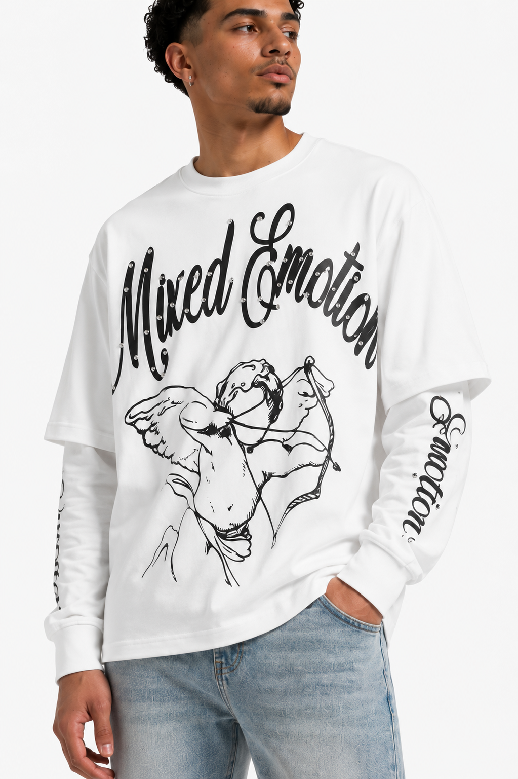 Cupid Rhinestone Layered Long Sleeve