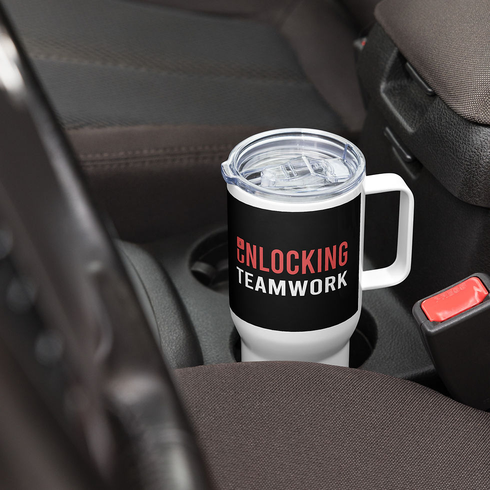 Thumbnail: Unlocking Teamwork Travel mug with a handle
