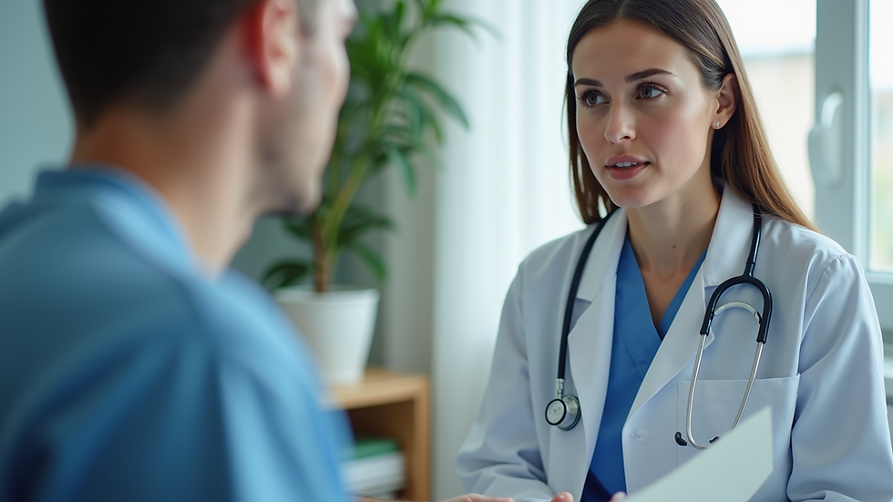 Close-up view of a healthcare professional discussing preventative care with a patient