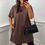 Thumbnail: Trinity Sequin Sleeve Cuff Pocket Dress Chocolate