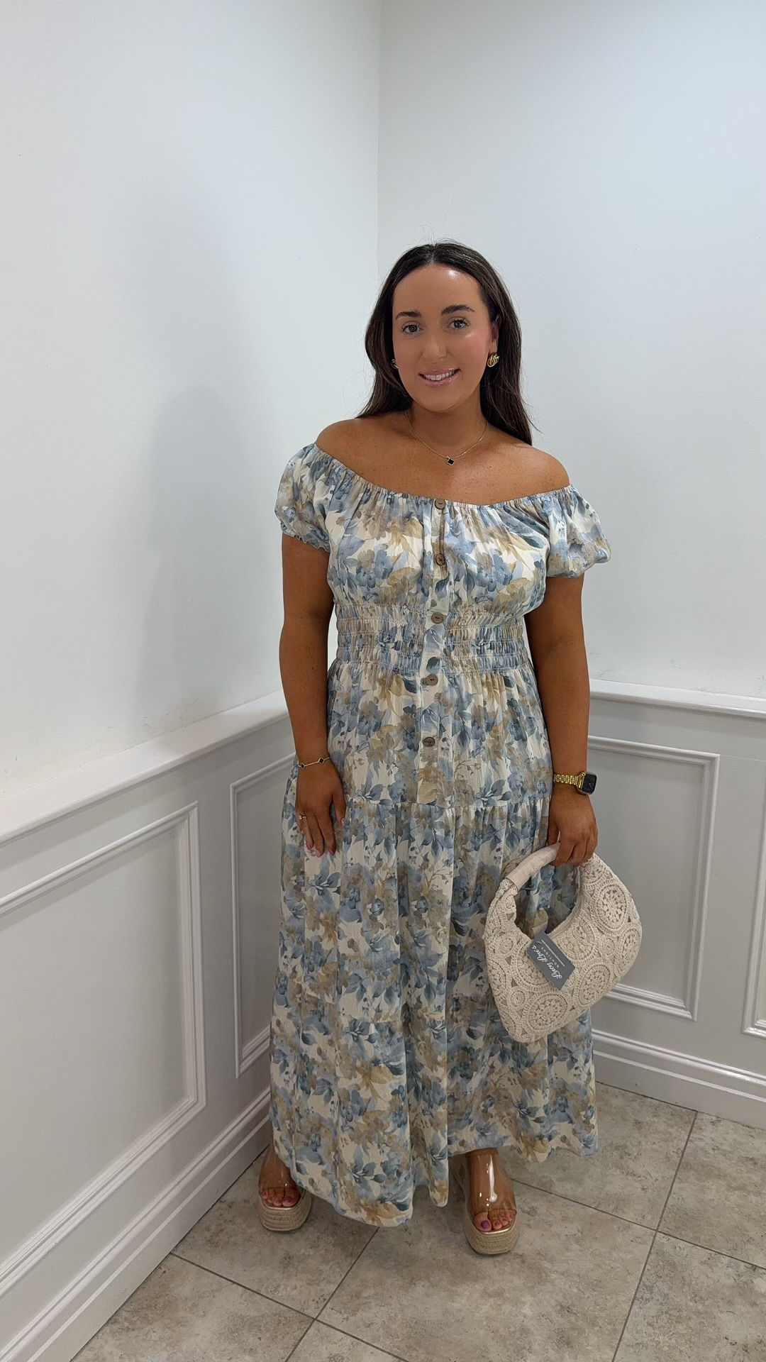 Ayla Blush Flower Magic Maxi Dress Soft Blue