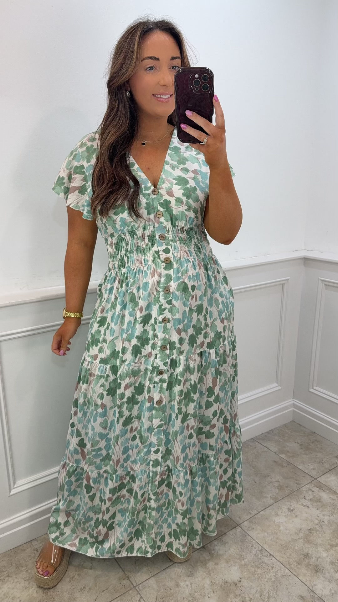 Tessa V-Neck Button Magic Maxi Dress Mint