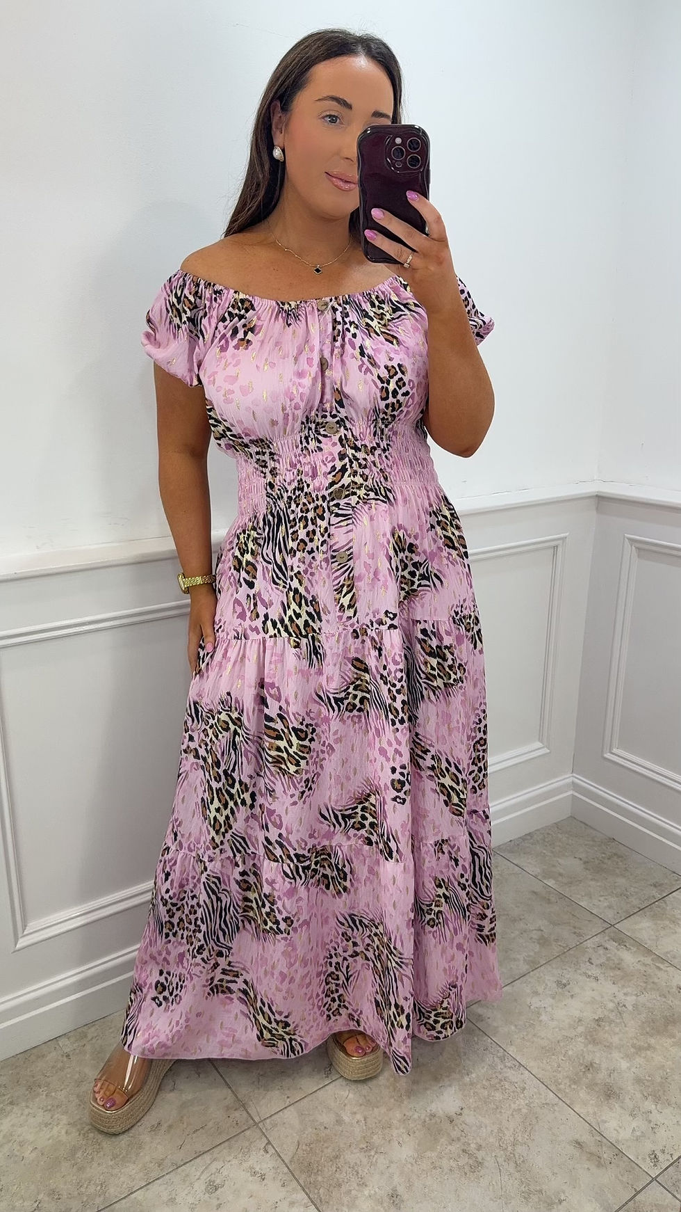 Thumbnail: Sadie Leopard Foil Shimmer LL Magic Maxi Pink