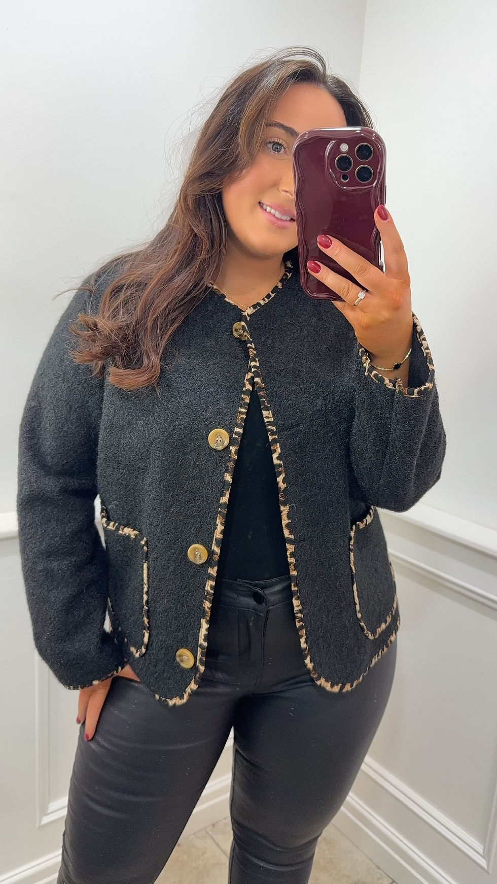 Kennedy Leopard Button Soft Jacket Black