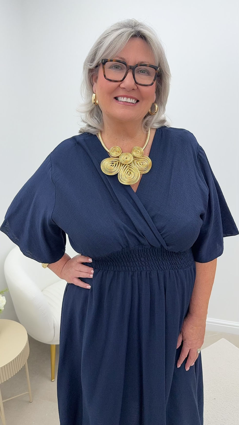 Thumbnail: Faith Basic V-Neck Frill Sleeve Magic Maxi Dress Navy