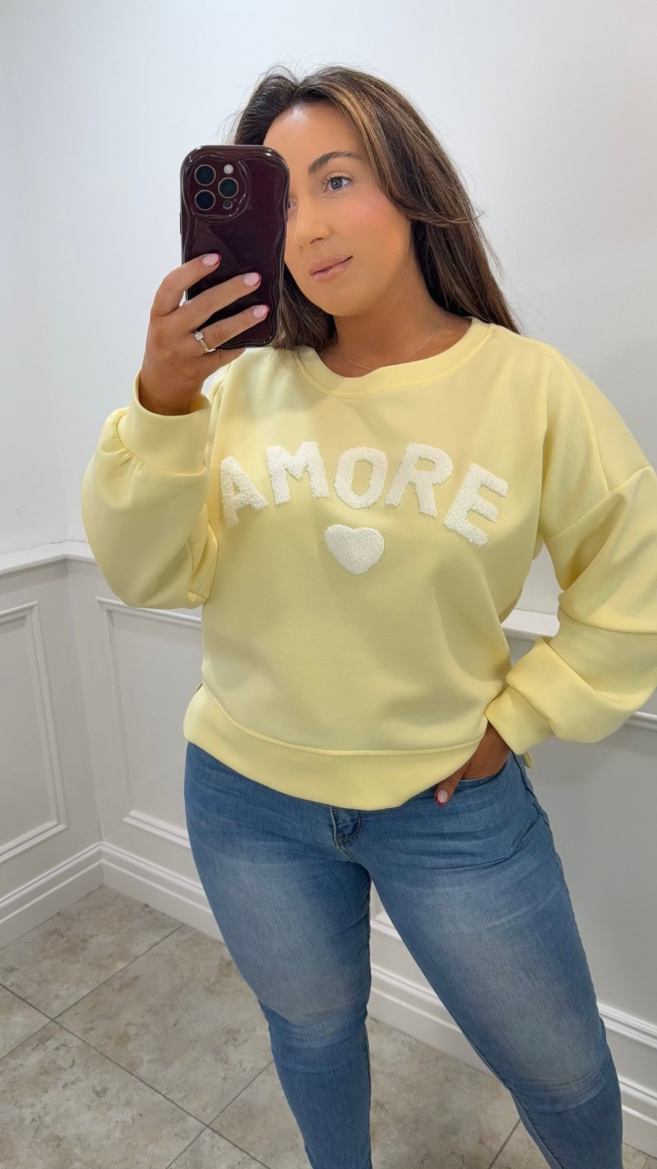 Amore Heart Soft Sweater Jumper Lemon